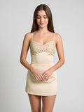 Champagne Sequin Sheath Sweetheart Lace-Up Short Dress with Gem Bust - Curvevia