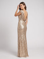 Gold Sequins Column Scoop Neck Backless Floor-Length Dress with High Slit - Curvevia