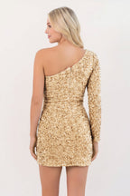 Black Bodycon One-Shoulder Sequins Mini Party Dresses - Curvevia