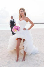 Gorgeous Beach White Short Organza Sweetheart Asymmetrical Wedding Dresses - Curvevia