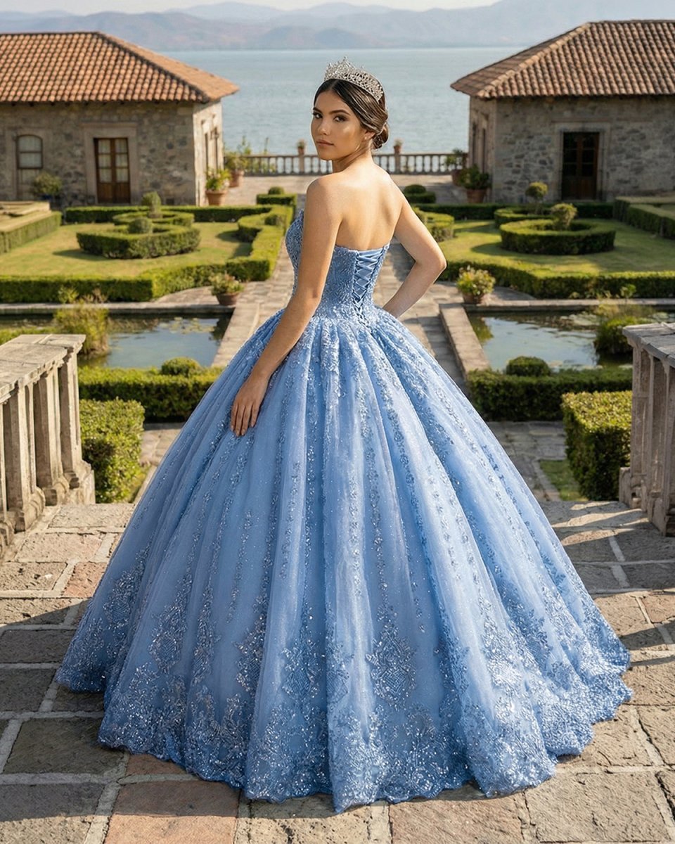 Gorgeous Blue Sleeveless Strapless Ball Gown Quinceanera Dresses - Curvevia