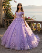 Lace Sky Blue Off the Shoulder Ball Gown Quinceanera Dresses - Curvevia