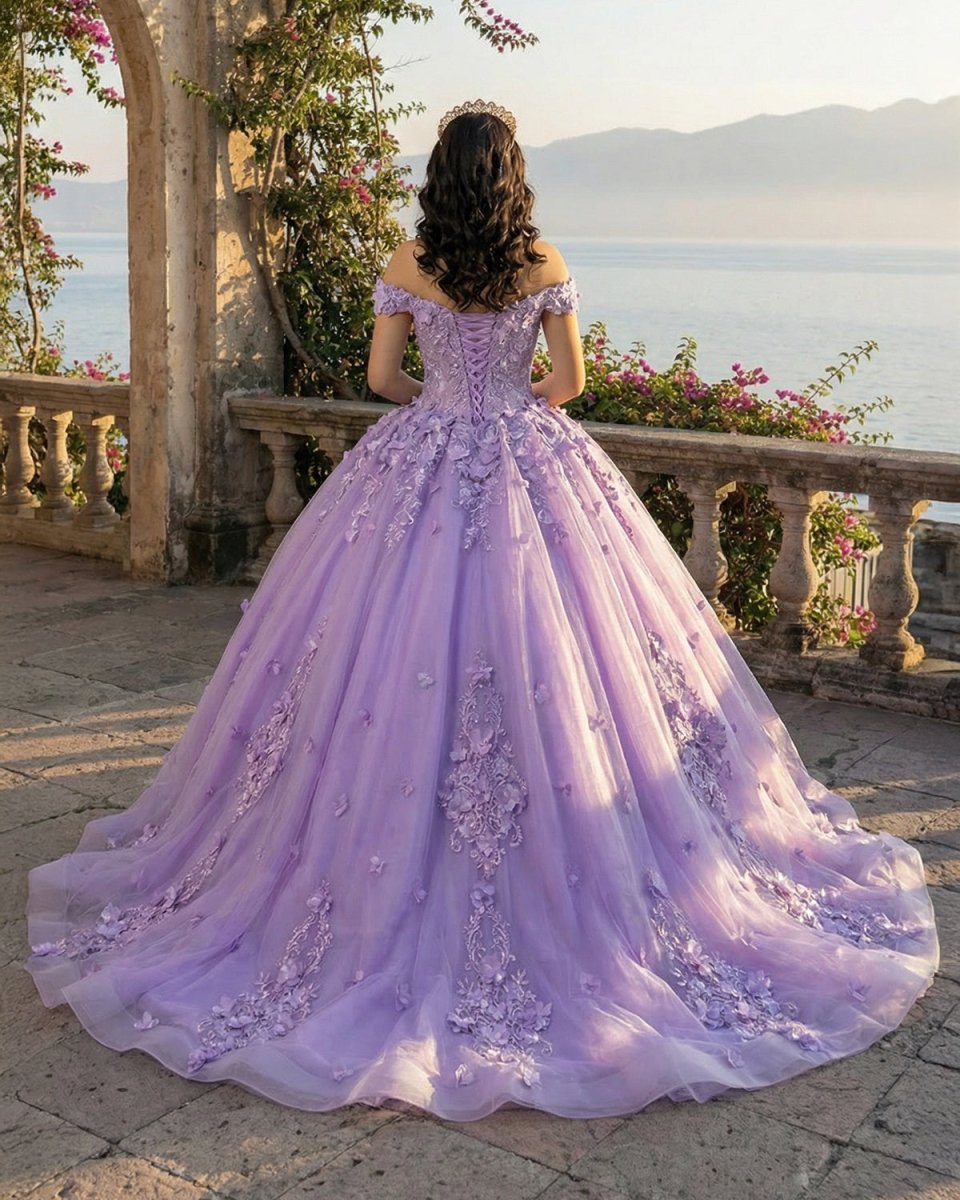 Lace Sky Blue Off the Shoulder Ball Gown Quinceanera Dresses - Curvevia