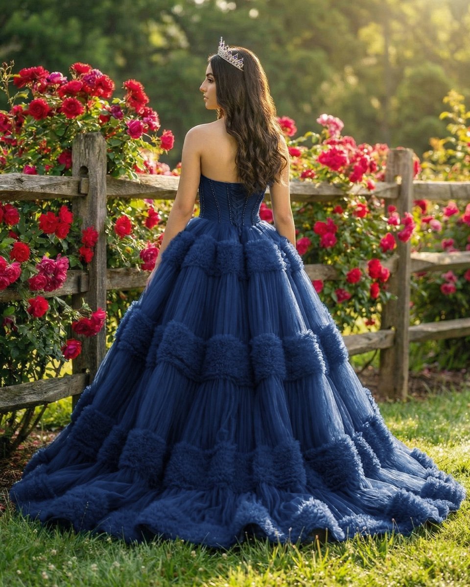 Quinceanera Dress Graceful Backless Ball Gown Navy Blue Prom Dresses - Curvevia