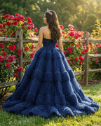 Quinceanera Dress Graceful Backless Ball Gown Navy Blue Prom Dresses - Curvevia