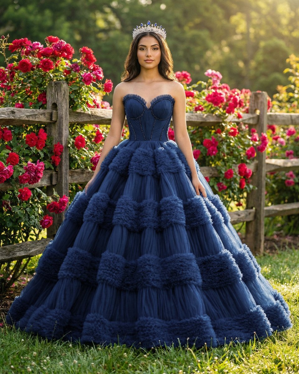 Quinceanera Dress Graceful Backless Ball Gown Navy Blue Prom Dresses - Curvevia