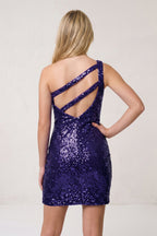 Orange Sparkly Bodycon One Shoulder Sequins Mini Party Dresses with Keyhole - Curvevia
