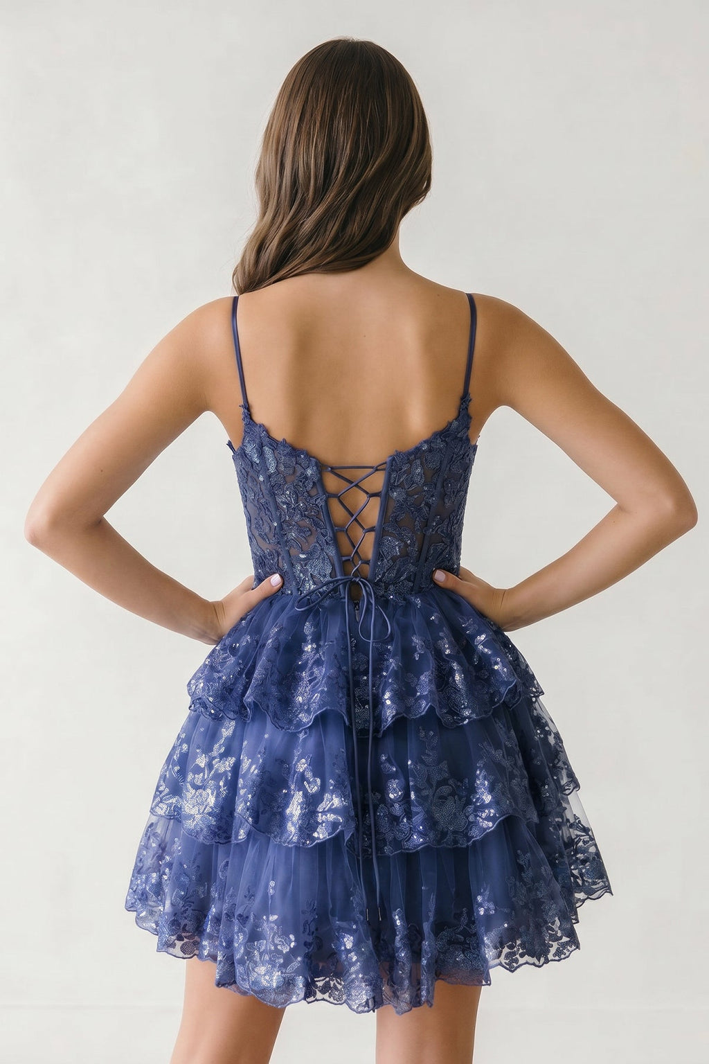 A- Line Sky Blue Sequins Multi-Layers Short Homecoming Dress - Curvevia