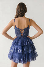 A- Line Sky Blue Sequins Multi-Layers Short Homecoming Dress - Curvevia