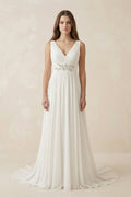 Greek Empire Strapped V-Neck Empire Chiffon Weddig Dress - Curvevia