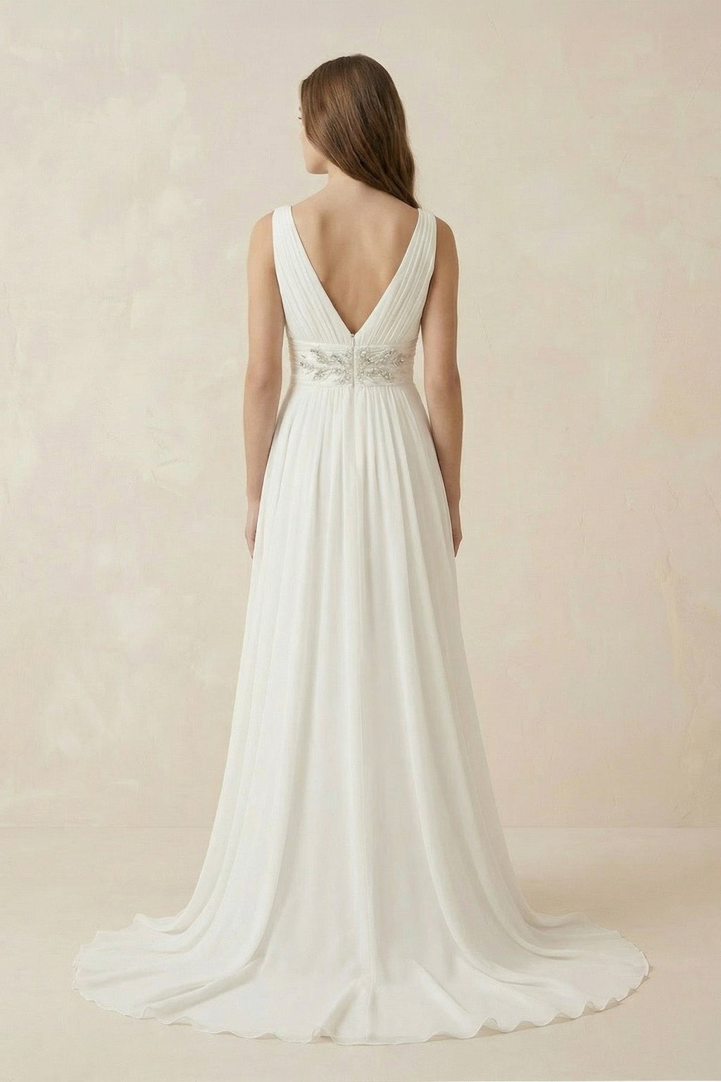 Greek Empire Strapped V-Neck Empire Chiffon Weddig Dress - Curvevia