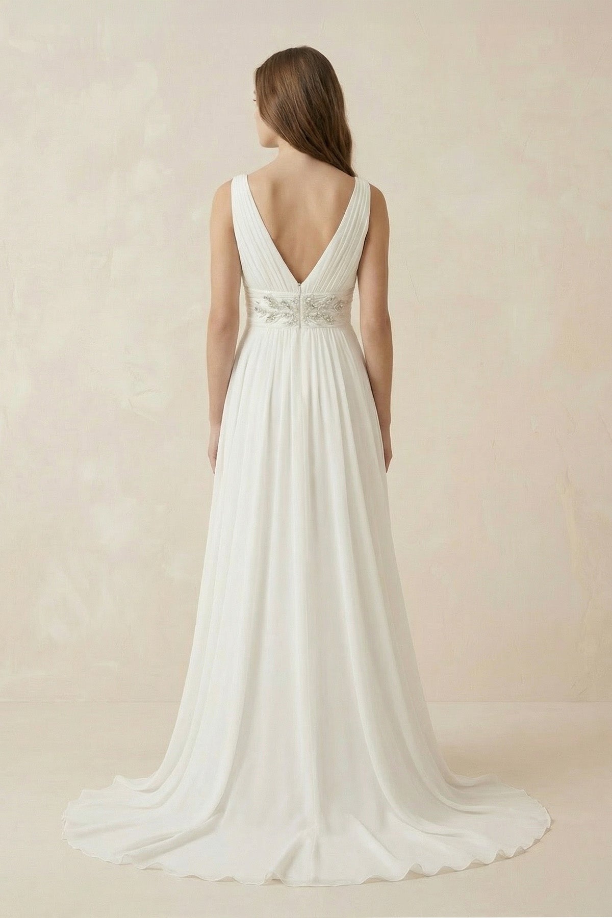 Greek Empire Strapped V-Neck Empire Chiffon Weddig Dress - Curvevia