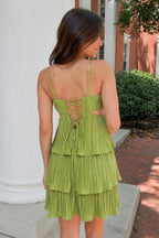 Green A-Line Pleated Spaghetti Straps Homecoming Dress with Ruffles - Curvevia