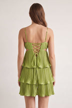 Green A-Line Pleated Spaghetti Straps Homecoming Dress with Ruffles - Curvevia