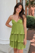 Green A-Line Pleated Spaghetti Straps Homecoming Dress with Ruffles - Curvevia