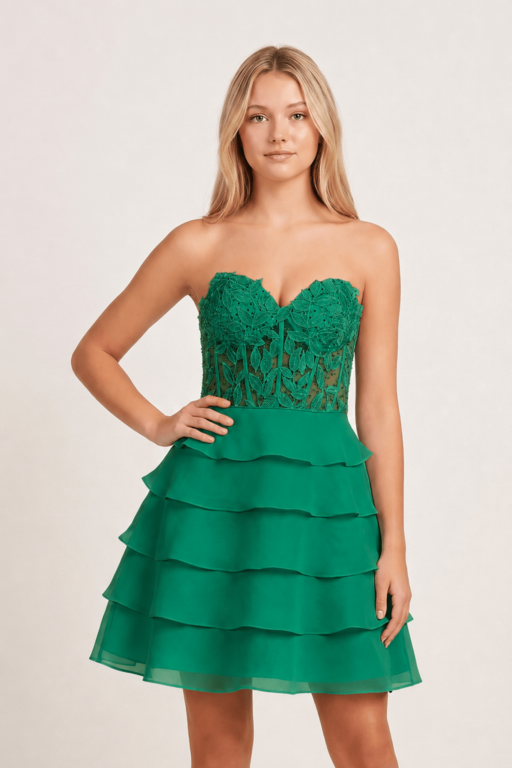 A-Line Strapless Tiered Corset Short Homecoming Dress with Appliques - Curvevia