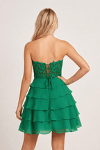 A-Line Strapless Tiered Corset Short Homecoming Dress with Appliques - Curvevia