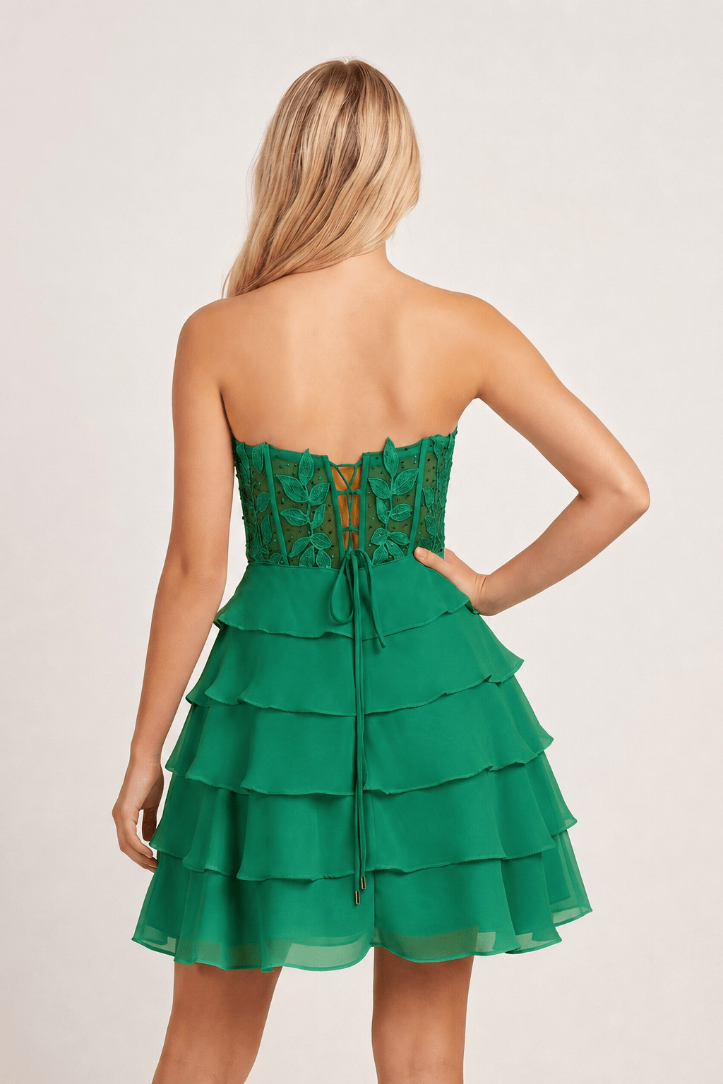 A-Line Strapless Tiered Corset Short Homecoming Dress with Appliques - Curvevia