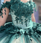 Green Ball Gown Off The Shoulder 3D Flowers Beads Applique Quinceanera Dresses - Curvevia
