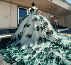 Green Ball Gown Off The Shoulder 3D Flowers Beads Applique Quinceanera Dresses - Curvevia