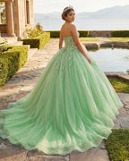 Sky Blue Ball-Gown Tulle 3D Flowers Sweetheart Quinceanera Dresses - Curvevia