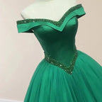 Green Beading Off the Shoulder Sweep-Train Quinceanera Dresses - Curvevia