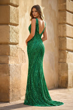 Royal Blue Mermaid V Neck Sequined Long Evening Dress - Curvevia