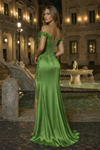 Burgundy Off The Shoulder Mermaid Beaded Satin Long Prom Dresses With Appliques - Curvevia