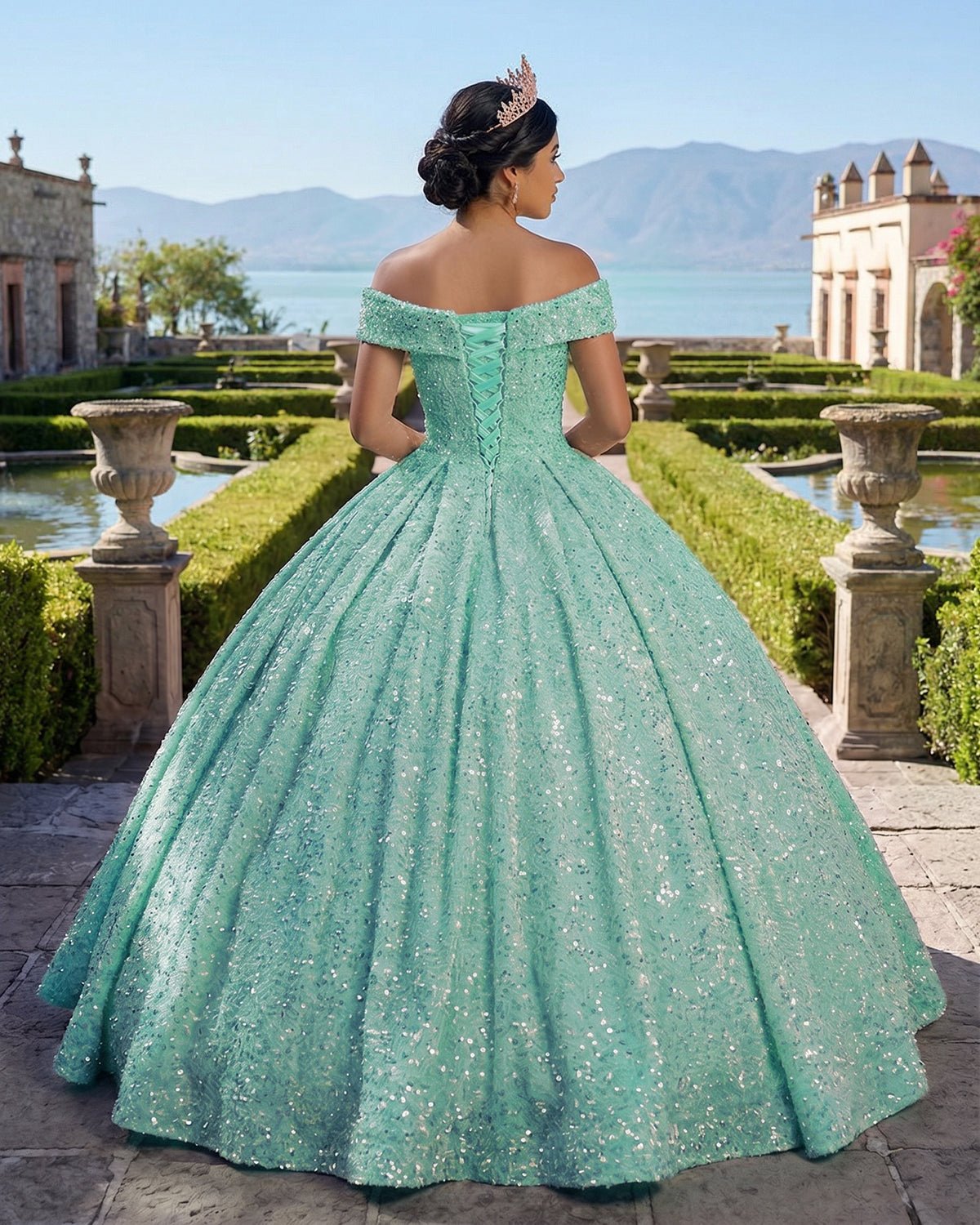 Pink Off The Shoulder Sequined Ball Gown Quinceanera Dresses - Curvevia
