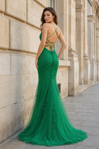 Mermaid Spaghetti Straps Lace Evening Dress - Curvevia