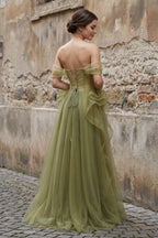Green Tulle Lace Long Prom Dress with Corset, Green Formal Party Dress - Curvevia