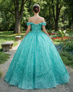 Quinceanera Dress V-neck Sequined Evening Party Dresses Off-the-shoulder - Curvevia