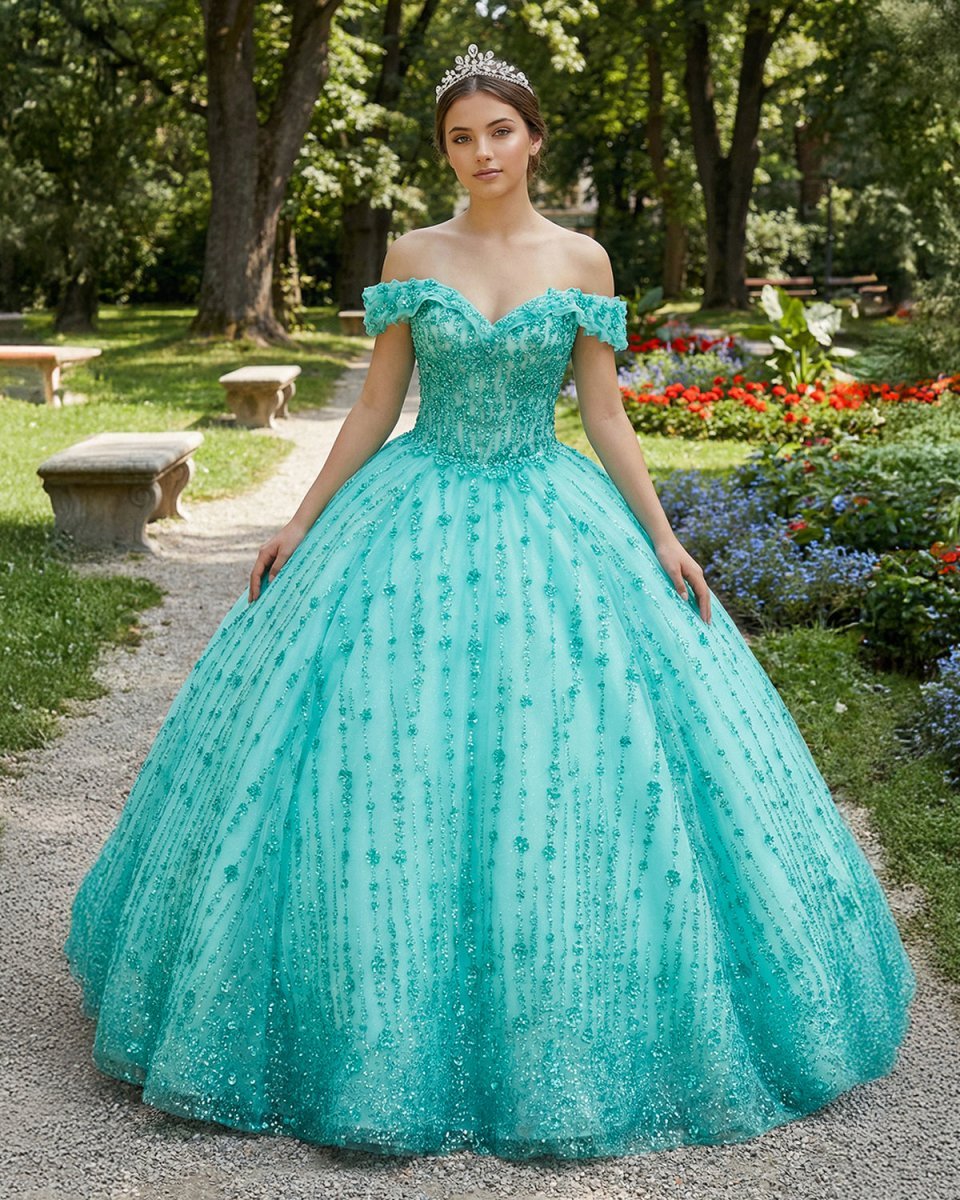 Quinceanera Dress V-neck Sequined Evening Party Dresses Off-the-shoulder - Curvevia