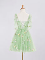 Trendy A Line Spaghetti Straps Short Wedding Guest Dress with Embroidery - Curvevia