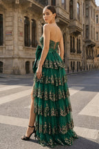 Sweetheart Light Blue Lace Appliques Ruffle Long Formal Gown - Curvevia
