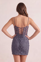 Pink Spaghetti Straps Tight Short Homecoming Dress with Appliques - Curvevia