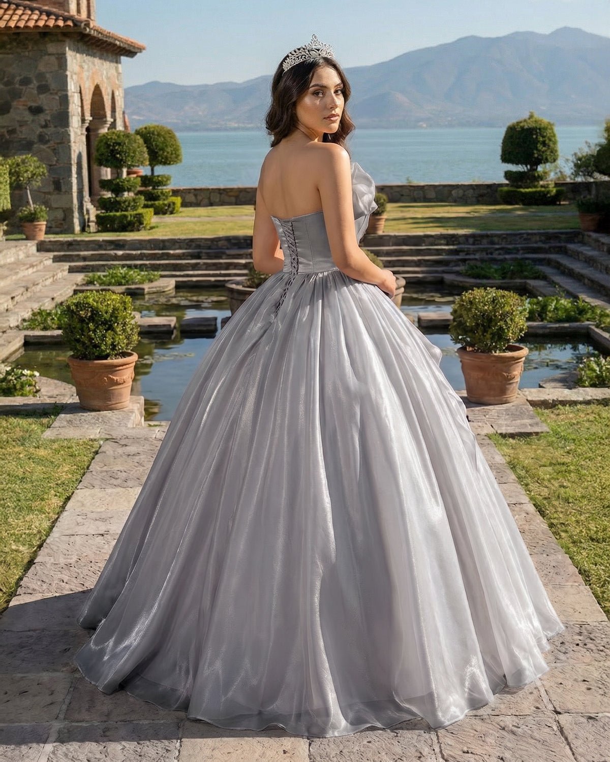 Elegant Shiny Pink Organza Strapless Quinceanera Dresses - Curvevia