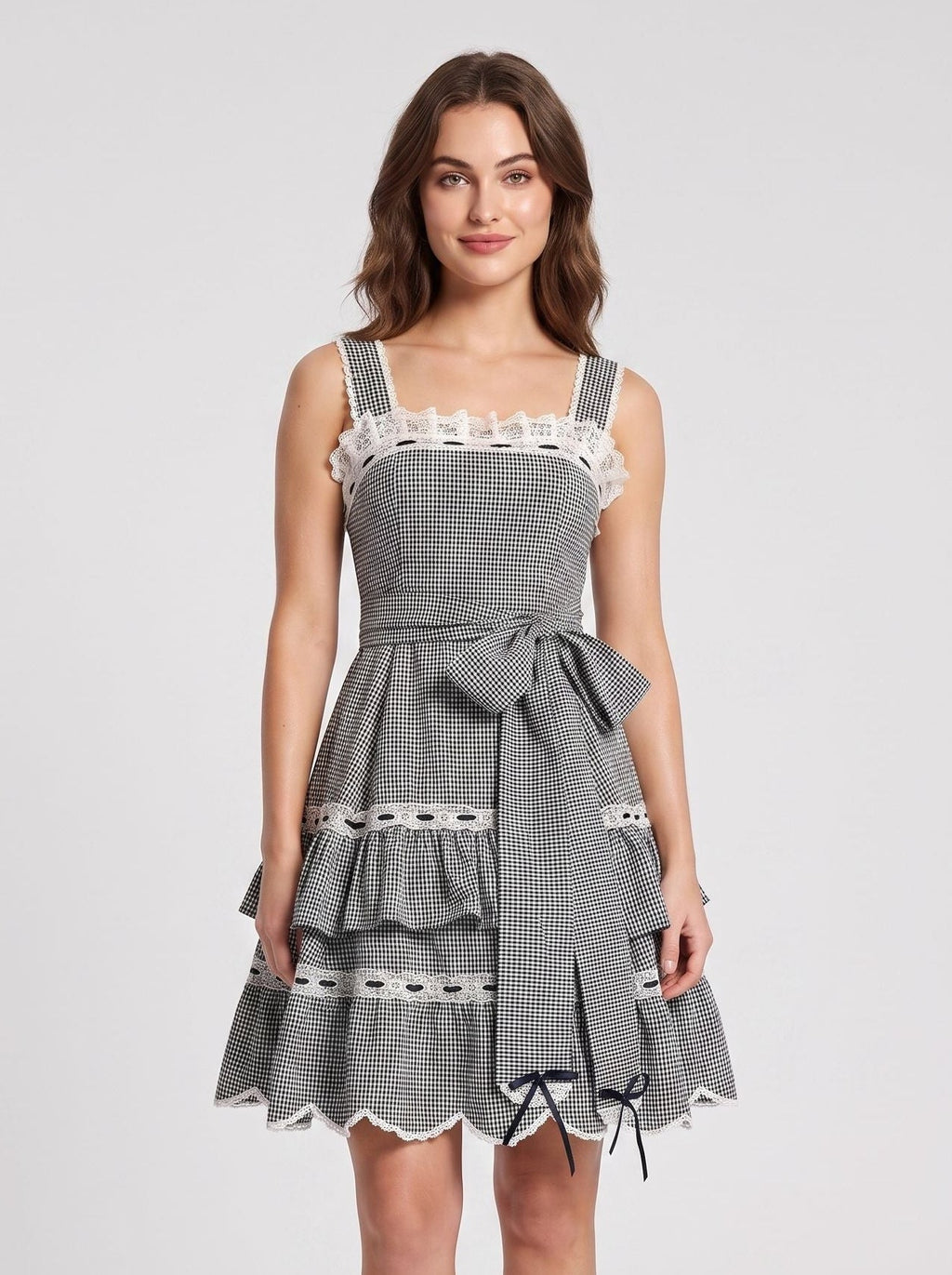 Grey Satin A-Line Straight Neck Lace-up Short Dress with Lace Bodice - Curvevia
