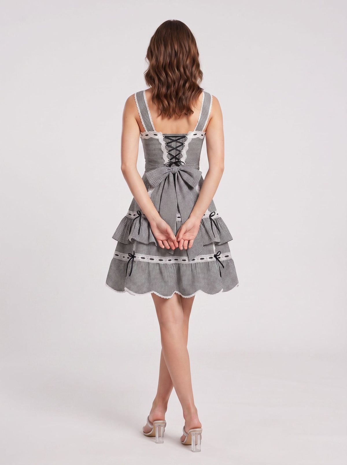 Grey Satin A-Line Straight Neck Lace-up Short Dress with Lace Bodice - Curvevia
