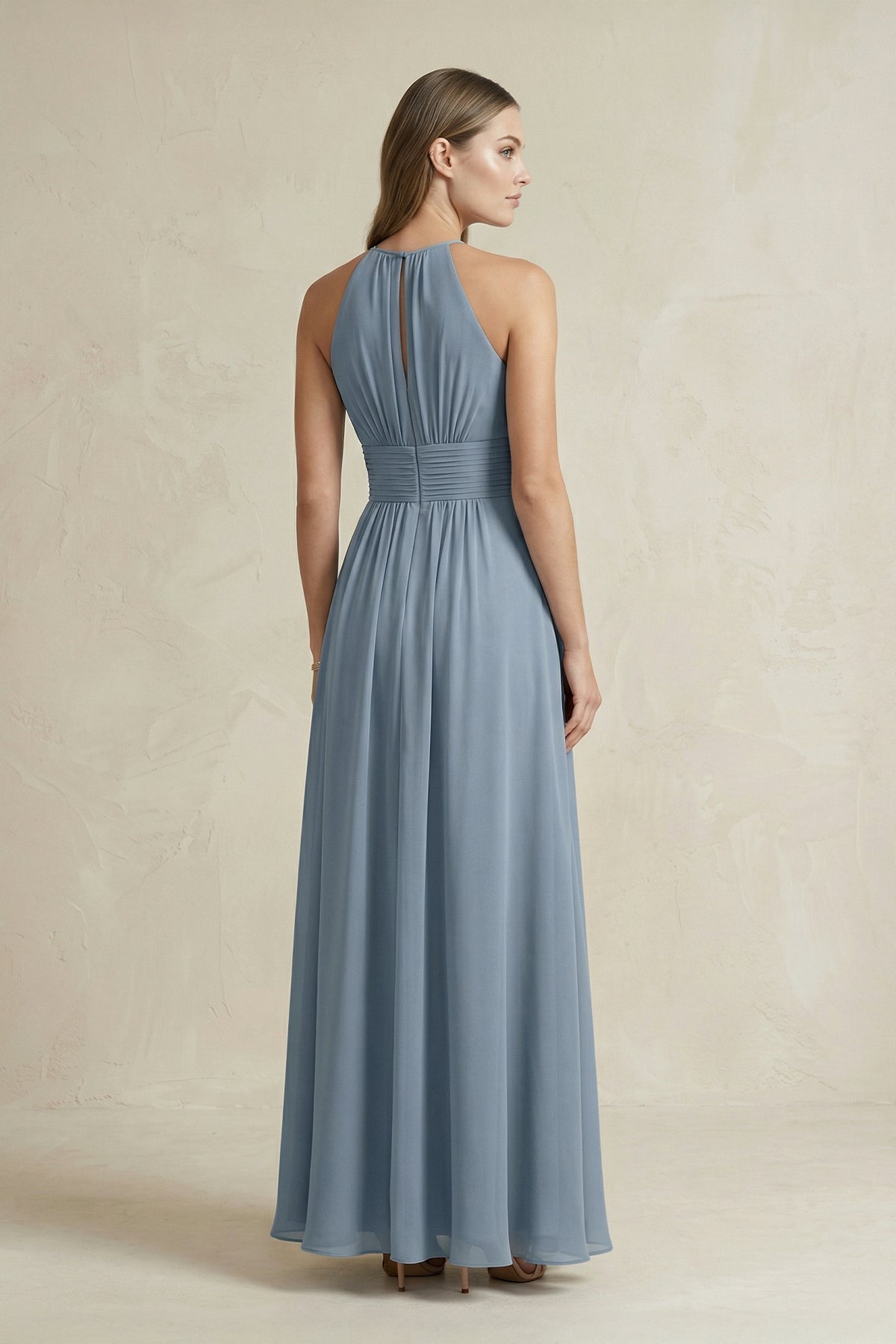 Halter A-Line Chiffon Ankle-Length Bridesmaid Dress in Neptune - Curvevia