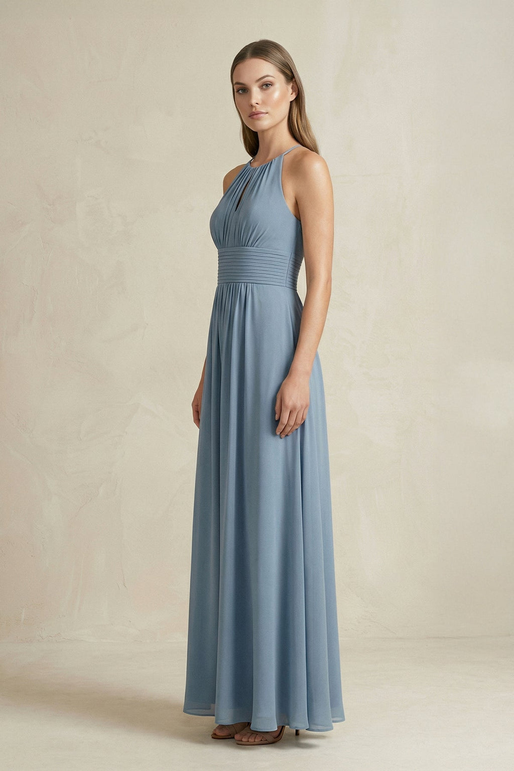 Halter A-Line Chiffon Ankle-Length Bridesmaid Dress in Neptune - Curvevia