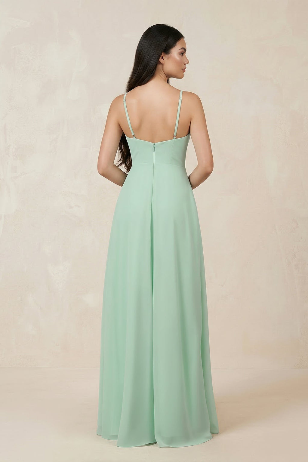 Halter Chiffon A-Line Bridesmaid Dress With Slit in Pale Pistachio - Curvevia