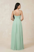 Halter Chiffon A-Line Bridesmaid Dress With Slit in Pale Pistachio - Curvevia