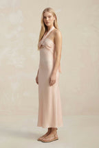 Halter Keyhole Sheath Midi Bridesmaid Dress in Buttercream - Curvevia