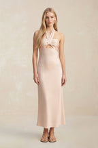 Halter Keyhole Sheath Midi Bridesmaid Dress in Buttercream - Curvevia