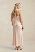 Halter Keyhole Sheath Midi Bridesmaid Dress in Buttercream - Curvevia