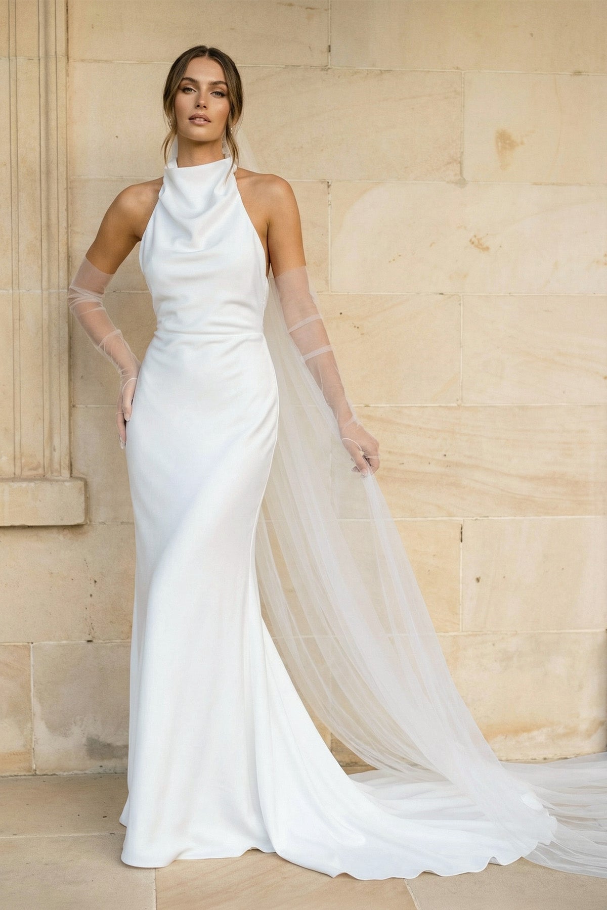 Elegant Mermaid White Halter Satin Wedding Dresses - Curvevia