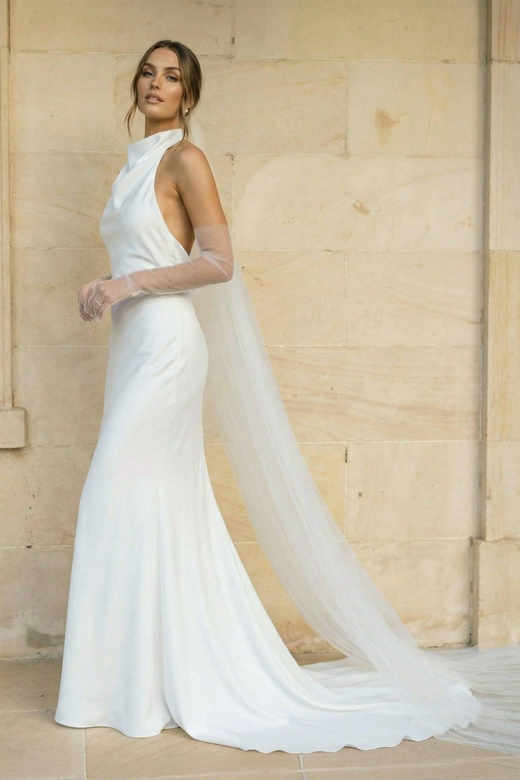 Elegant Mermaid White Halter Satin Wedding Dresses - Curvevia