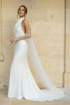 Elegant Mermaid White Halter Satin Wedding Dresses - Curvevia