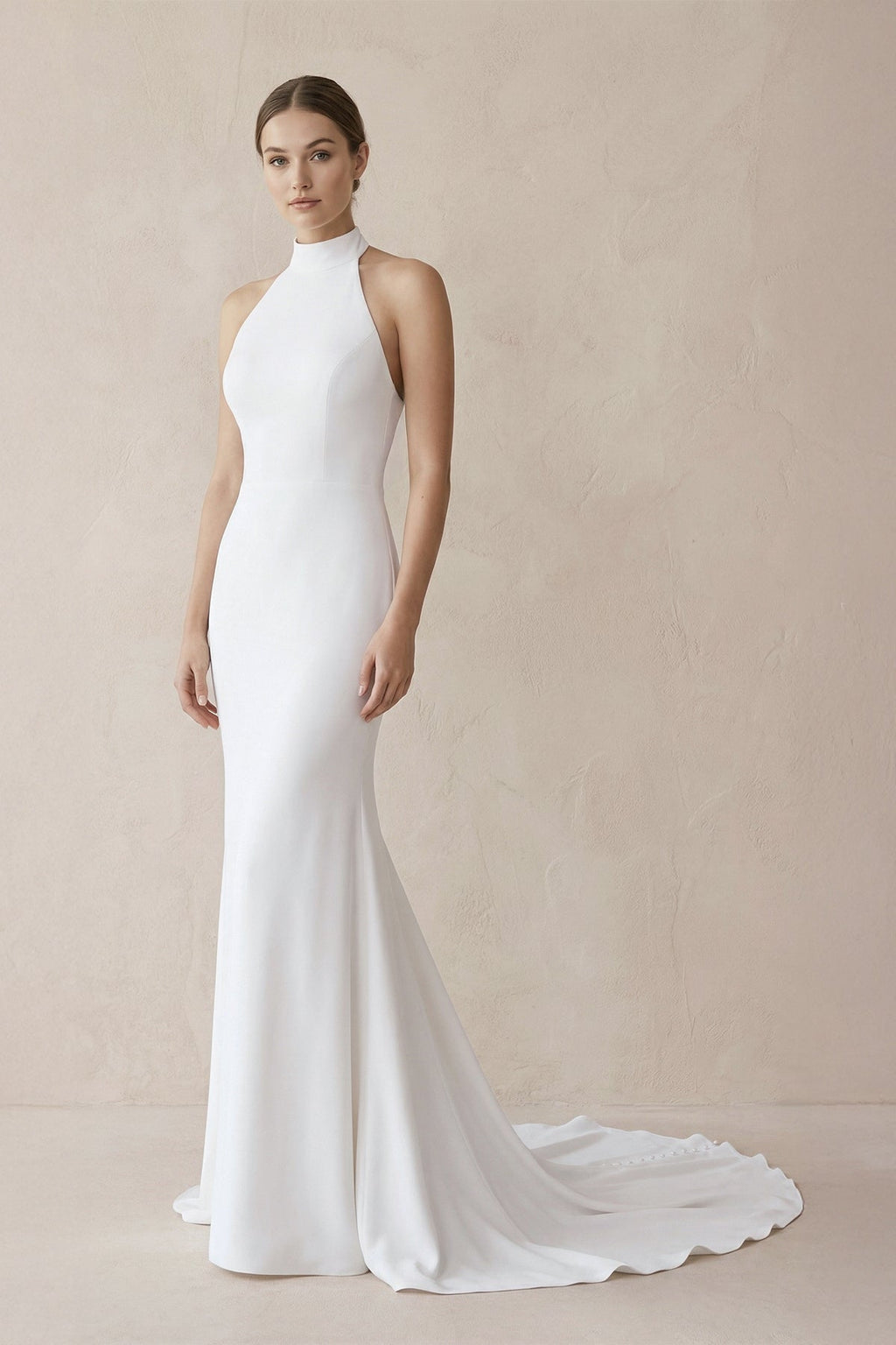 Halter Mermaid Satin Wedding Dress With Beading - Curvevia